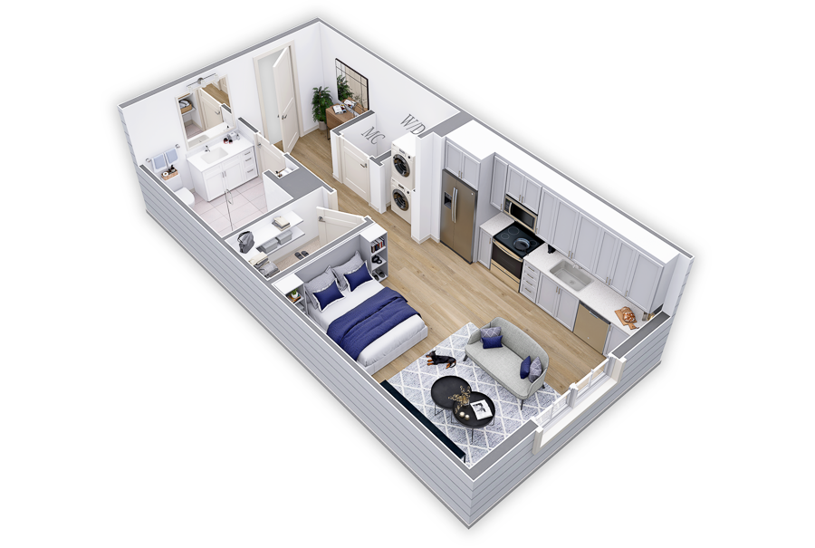 Floor plan for studio, 1 bath, 450 sqft